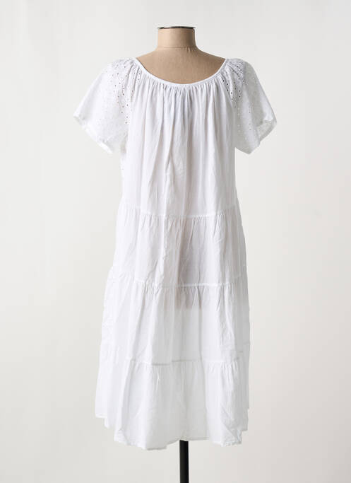 Robe mi-longue manches courtes manches courtes blanc COULEURS DU TEMPS femme