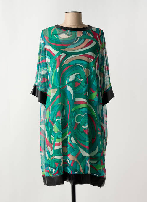 Robe mi-longue imprimé fantaisie manches courtes vert COULEURS DU TEMPS femme