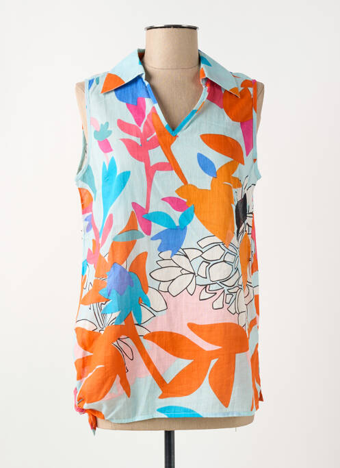 Blouse imprimé fantaisie sans manche bleu L'ATELIER D'ANNA femme