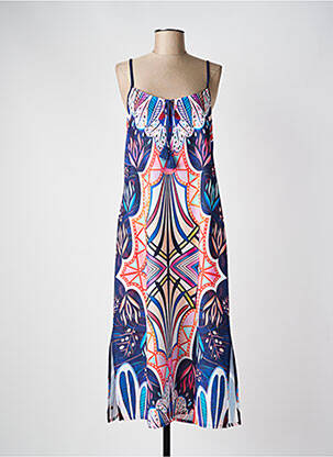 Robe longue imprimé fantaisie fines bretelles bleu MASSANA femme