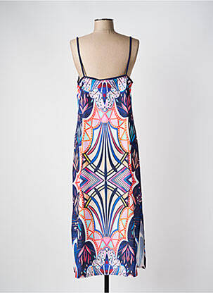 Robe longue manches bretelles ajustables fines bretelles bleu MASSANA femme