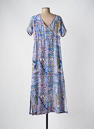 Robe longue imprimé fantaisie manches courtes bleu MASSANA femme