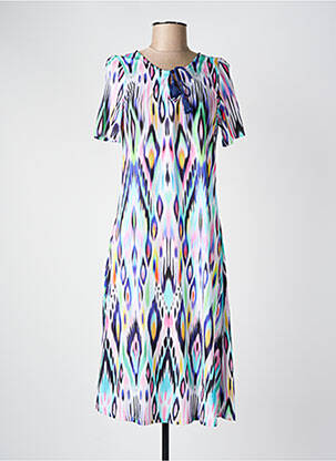 Robe mi-longue imprimé fantaisie manches courtes violet MASSANA femme