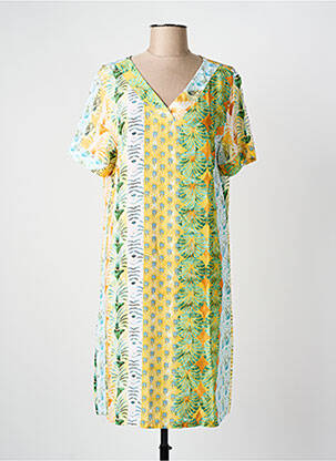 Robe mi-longue imprimé fantaisie manches courtes jaune MASSANA femme