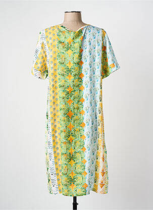 Robe mi-longue imprimé fantaisie manches courtes jaune MASSANA femme