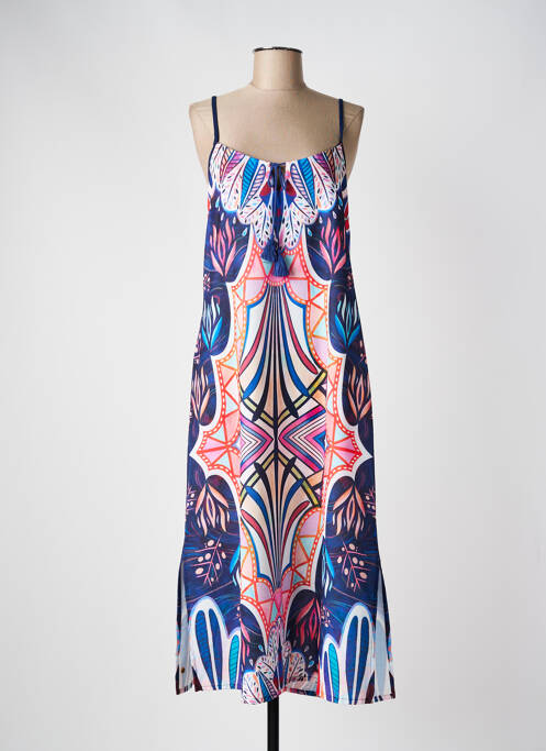 Robe longue manches bretelles ajustables fines bretelles bleu MASSANA femme