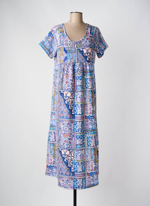 Robe longue imprimé fantaisie manches courtes bleu MASSANA femme