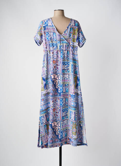 Robe longue imprimé fantaisie manches courtes bleu MASSANA femme
