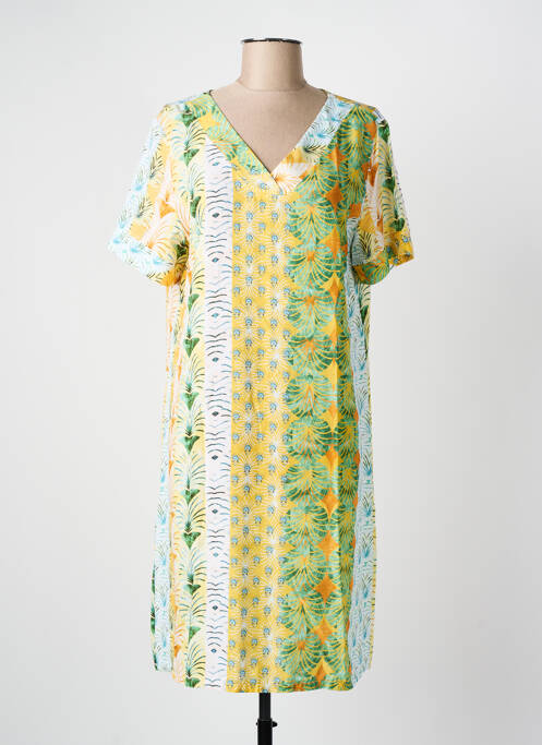 Robe mi-longue imprimé fantaisie manches courtes jaune MASSANA femme