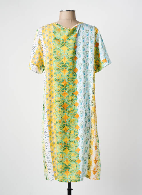 Robe mi-longue imprimé fantaisie manches courtes jaune MASSANA femme