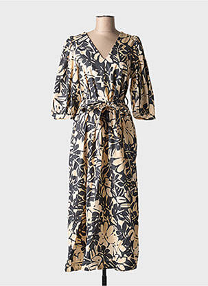 Robe longue imprimé fleurs manches courtes beige GRACE & MILA femme