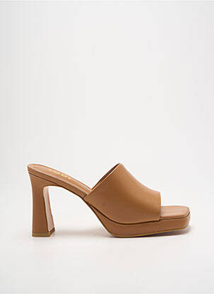 Mules/sabots matière lisse talon de 7 à 9cm marron LODI femme