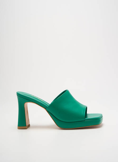 Mules/sabots matière lisse talon de 7 à 9cm vert LODI femme