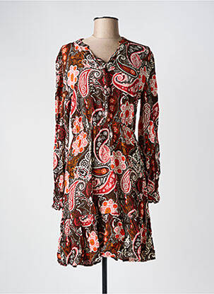 Robe mi-longue imprimé fantaisie manches longues marron JDY femme