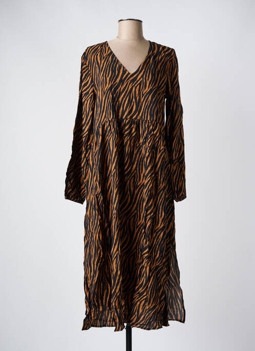 Robe mi-longue manches longues manches longues marron JDY femme