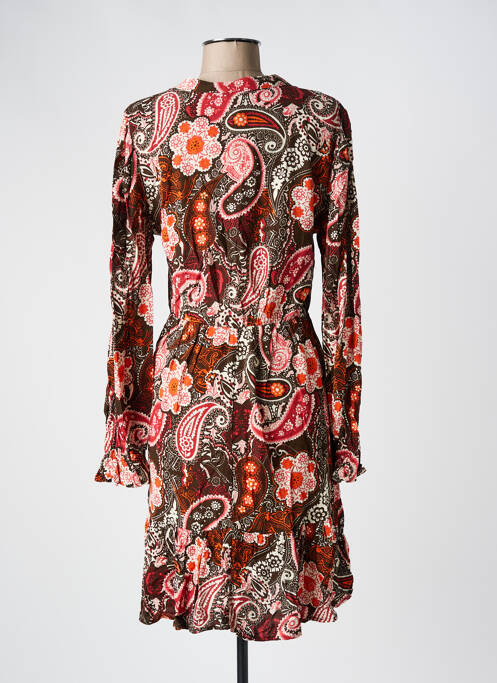 Robe mi-longue imprimé fantaisie manches longues marron JDY femme