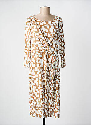 Robe mi-longue imprimé fantaisie manches longues marron FRANK WALDER femme