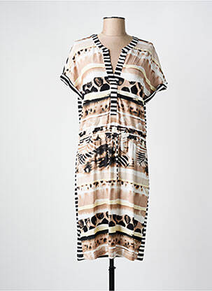 Robe mi-longue imprimé fantaisie manches courtes noir FRANK WALDER femme