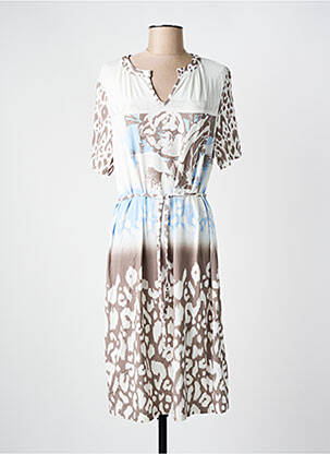 Robe mi-longue manches courtes manches courtes marron FRANK WALDER femme
