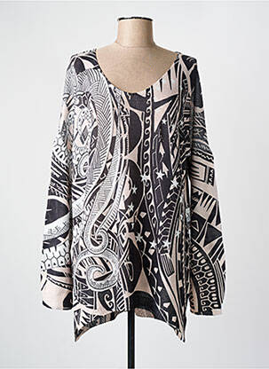 Pull tunique stretch manches longues noir KAKIE femme