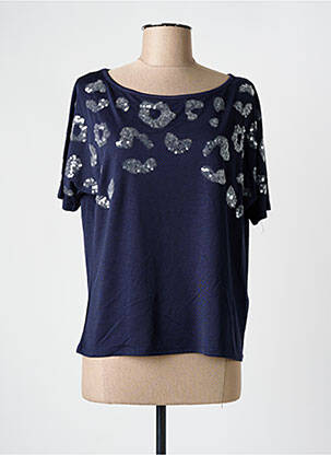 Top tissage jersey manches courtes bleu MARBLE femme