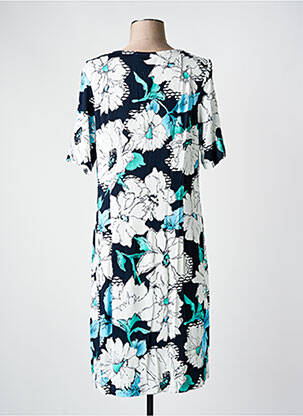 Robe mi-longue imprimé fleurs manches courtes bleu FRANK WALDER femme