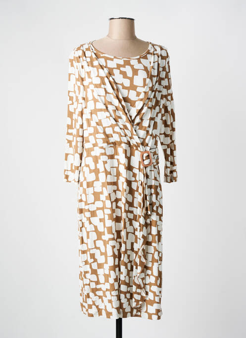 Robe mi-longue imprimé fantaisie manches longues marron FRANK WALDER femme
