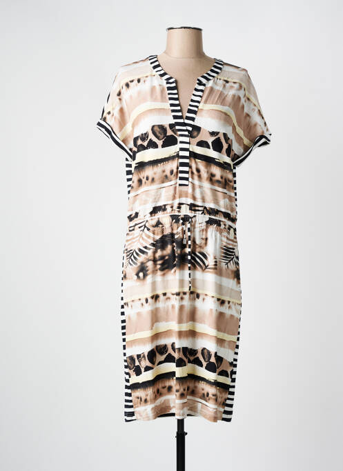 Robe mi-longue imprimé fantaisie manches courtes noir FRANK WALDER femme