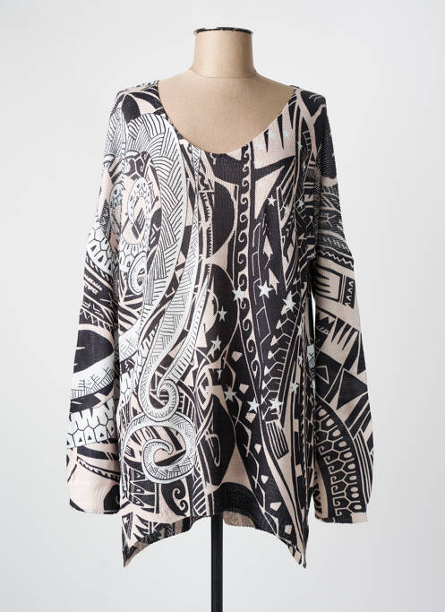 Pull tunique stretch manches longues noir KAKIE femme