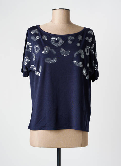 Top tissage jersey manches courtes bleu MARBLE femme