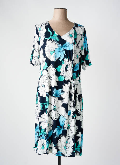 Robe mi-longue imprimé fleurs manches courtes bleu FRANK WALDER femme
