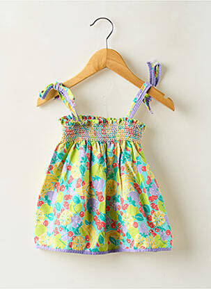 Robe mi-longue col carré fines bretelles vert SUCRE D'ORGE fille