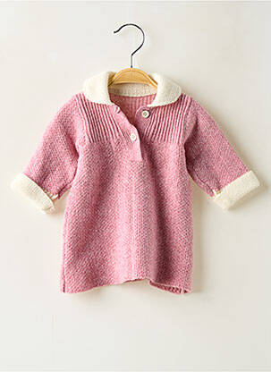 Robe pull tissage chiné manches longues rose CLAYEUX fille