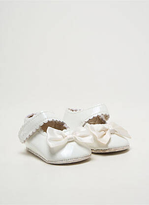 Chaussons/pantoufles tissage satiné bout rond blanc BABY fille