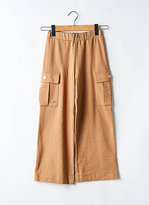 Pantalon large tissage popeline taille élastique marron MAYORAL fille