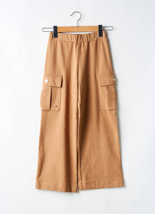 Pantalon large tissage popeline taille élastique marron MAYORAL fille