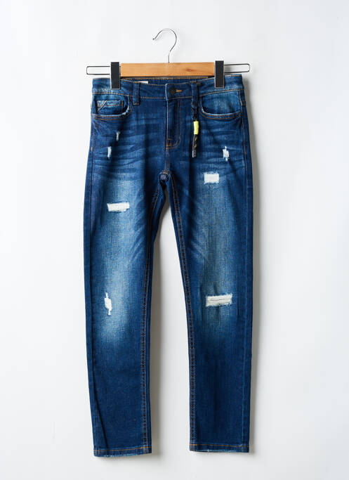 Jeans coupe slim effet usé délavé taille ajustable bleu NUKUTAVAKE garcon