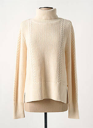 Pull col roulé maille torsadée manches longues beige TBS femme
