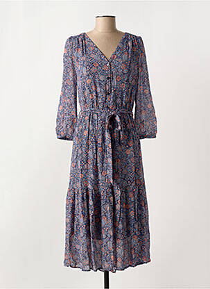 Robe mi-longue imprimé fleurs manches longues bleu MISE AU GREEN femme