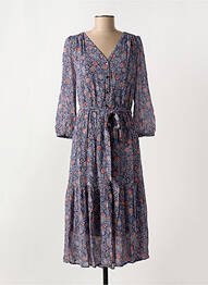 Robe mi-longue coupe fluide manches longues bleu MISE AU GREEN femme