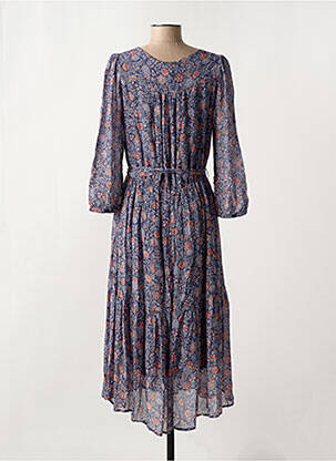 Robe mi-longue imprimé fleurs manches longues bleu MISE AU GREEN femme