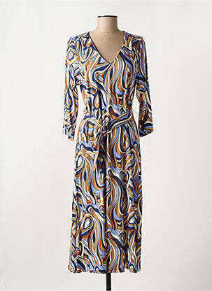 Robe mi-longue imprimé fantaisie manches longues bleu LOLA ESPELETA femme