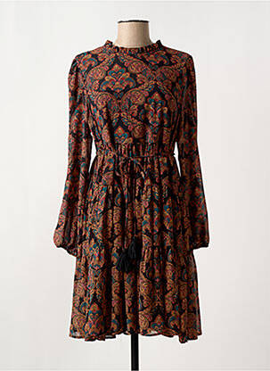Robe mi-longue tissage crêpe manches longues noir MOLLY BRACKEN femme