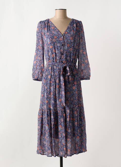 Robe mi-longue imprimé fleurs manches longues bleu MISE AU GREEN femme