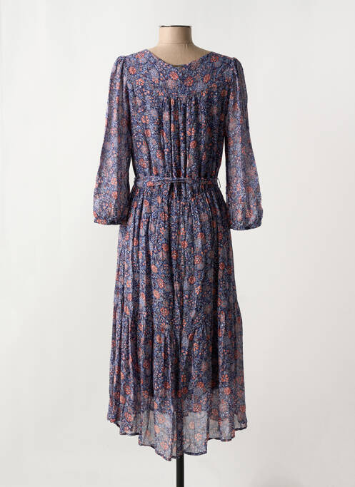 Robe mi-longue imprimé fleurs manches longues bleu MISE AU GREEN femme