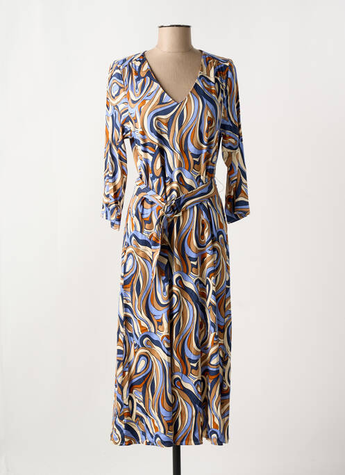 Robe mi-longue imprimé fantaisie manches longues bleu LOLA ESPELETA femme