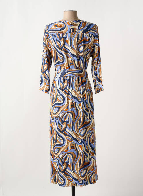 Robe mi-longue imprimé fantaisie manches longues bleu LOLA ESPELETA femme