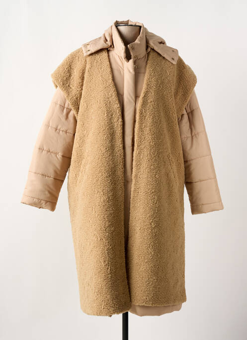 Manteau long coupe droite a capuche beige CAROLINE BISS femme