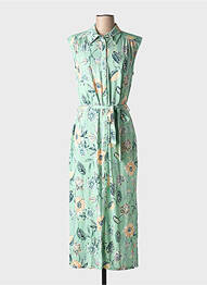 Robe longue imprimé fantaisie sans manche vert YESTA femme