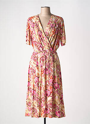 Robe longue imprimé fantaisie manches courtes beige YEST femme